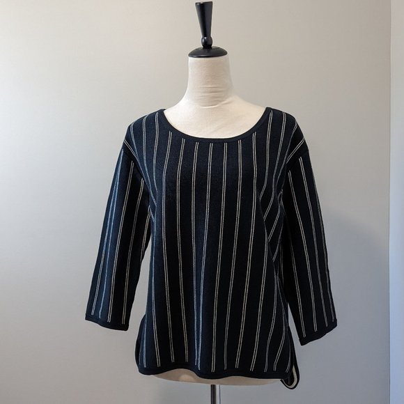 RAG & BONE black white striped knit top 3/4 Sleeve blouse - Picture 2 of 11